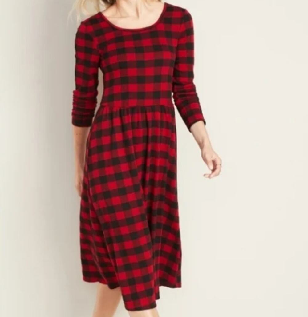 Old Navy Buffalo Plaid Scoop Neck Midi Dress Sz L NWT